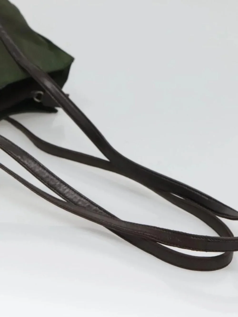 PRADA Tote Bag Nylon Khaki Brown Silver Auth bs22976